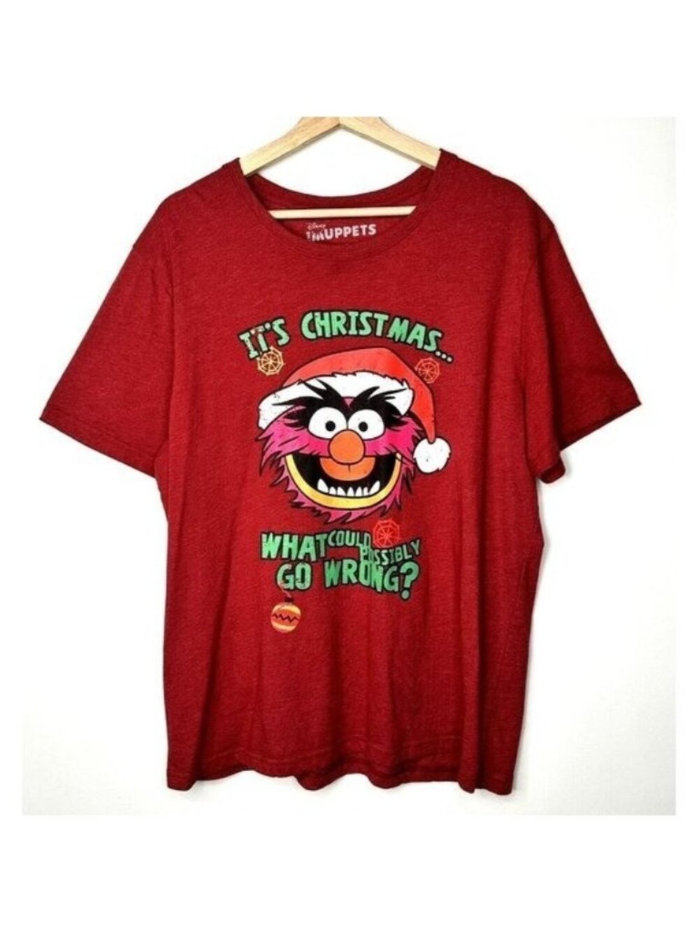 Disney Muppets Graphic T Shirt Mens L Red Animal Christmas Holiday Funny TV